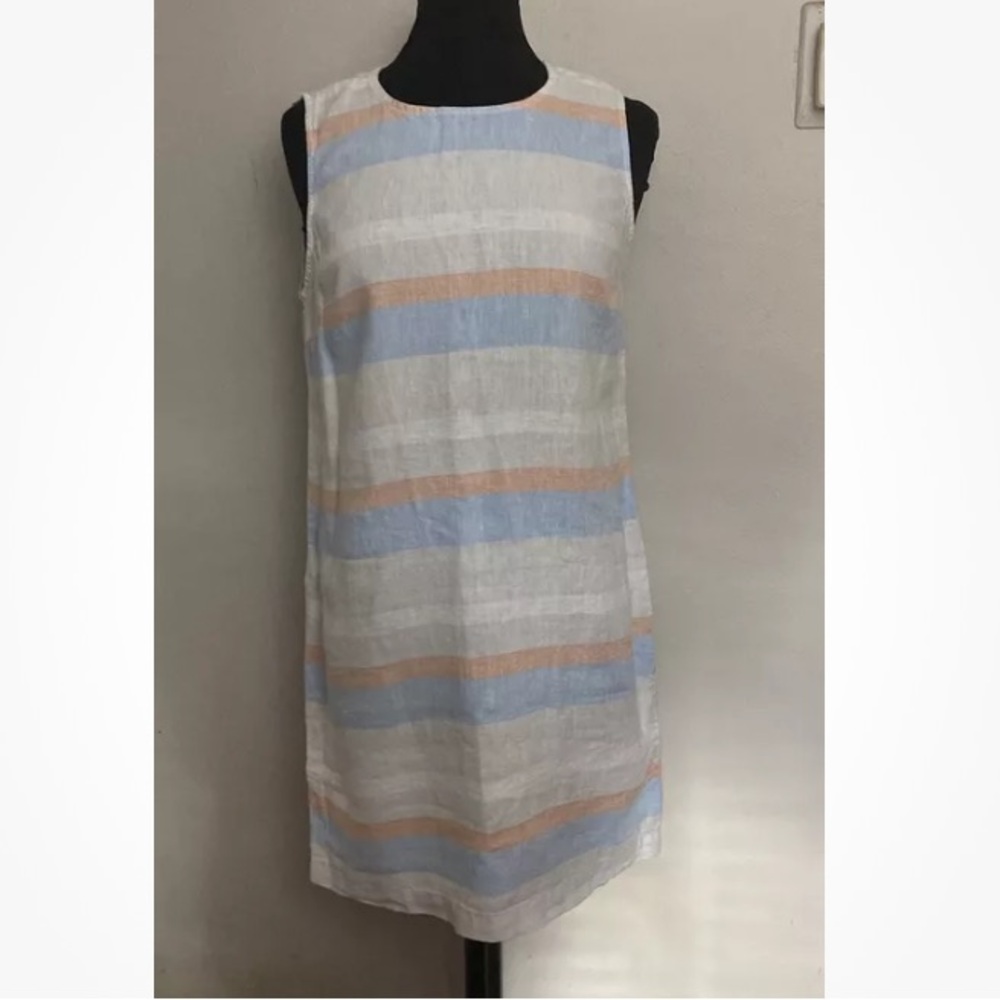 4-18 Cynthia Rowley 100% Linen Dress 10 Sleeveless Stripe